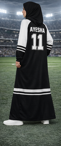 Abaya Deportiva Musulmana Personalizada, Estilo Árabe Dubai, para Fútbol, 2026, con Botones de Cuero, Diseño Turco con Bloques de Color, Tipo Cárdigan Largo - Product Image 5