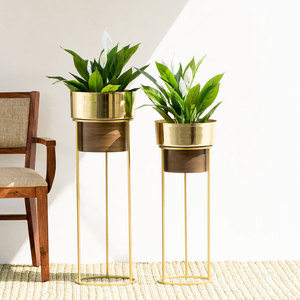 Luxury Gold Metal Flower <b>Pot</b> Tall Plant Stand Modern Indoor Wooden Accent Planter For Home Living Room Garden Decor Planters - Product Image 4