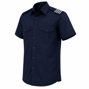 Chemise d'uniforme de sécurité bleu marine à manches courtes pour homme avec bandes sur les épaules et poches poitrine, idéale pour les agents de sécurité, tenue d'été - Product Image 2