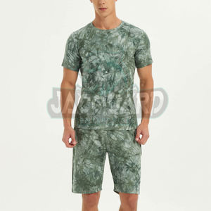 Ensemble de shorts décontractés pour hommes, style hiver, jacquard, t-shirt à manches courtes, ensemble de survêtement uni, 2 pièces, 100% coton - Product Image 2