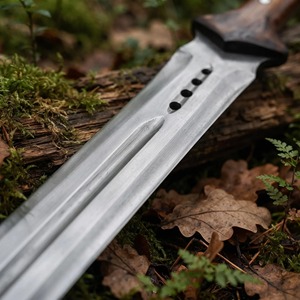 Cuchillo de caza hecho a mano de acero al carbono con mango de madera y funda de cuero, hoja recta de punta caída, herramienta DIY para exteriores - Product Image 2