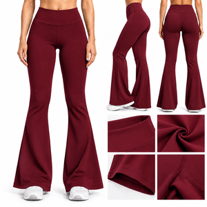 Womens High Waist Full Length <b>Flared</b> Bootcut <b>Leggings</b> Solid Yoga Pants Stretch Breathable Seamless Spandex 220g Fitness <b>Gym</b> - Product Image 2