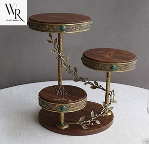 Gold Finish Metal <b>Cake</b> <b>stand</b> Leaf Design <b>3</b> <b>Tier</b> Dessert Server <b>Stand</b> With Crystal Knob Use For Party Event & Buffet Server - Product Image 2