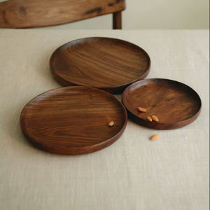 Assiettes à dîner, ensemble d'assiettes en bois massif, plateau de service en bois naturel - Product Image 1