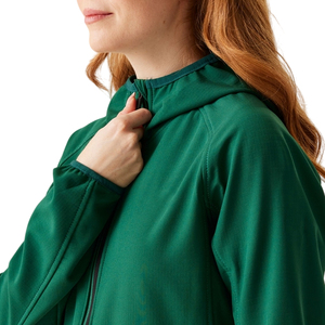 Veste polaire verte à capuche pour femme, manches longues, fermeture éclair, couleur unie, style décontracté, longueur normale, vêtement d'extérieur pour l'automne - Product Image 3