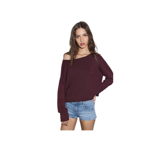 เสื้อสเวตเตอร์ถักทรงโอเวอร์ไซส์สำหรับผู้หญิง สีพื้น ไหล่ตก แขนยาว คอกลม ผ้าฝ้ายระบายอากาศ เสื้อฤดูร้อน - Product Image 3