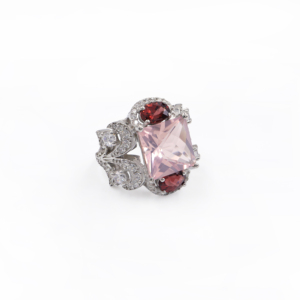 925 Sterling <b>Silver</b> Natural <b>Garnet</b> Rose Quartz <b>Ring</b> Rhodium Plated OEM ODM Fine Jewelry - Product Image 3