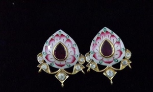 Luxury Hand Painted Meenakari <b>Stud</b> <b>Earrings</b> 18k Gold Plated Natural Emerald Ruby Polki Kundan Enamel <b>Earrings</b> Traditional <b>Fine</b> - Product Image 4