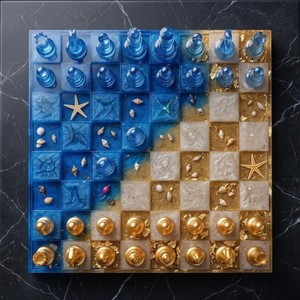 Échiquier en résine de luxe fait main, design personnalisé, jeu d'échecs, boîte à échecs, pièces de jeu, idéal pour un cadeau. - Product Image 5