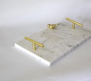 Luxury White Marble Classic <b>Serving</b> <b>Tray</b> with <b>Gold</b> Metal Handles and Bird Accent Tableware & Jewelry Storage for Home Decor - Product Image 6