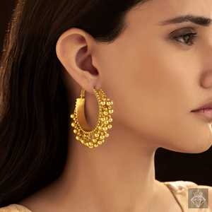 Boucles d'oreilles créoles dorées anti-ternissement PRAO Bijoux fins avec design Ghungroo - Product Image 1