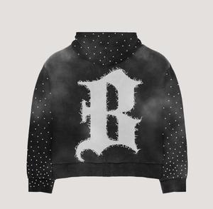 Factory Manufacture Cut & <b>Sew</b> Custom Design Flared Sweat suits 100% Organic Cotton Distressed Embroidery Rhinestone Tracksuits - Product Image 3