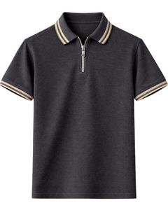 เสื้อโปโลผู้ชายสีเทาชาร์โคล คอซิป แขนสั้น คอริบ ผลิตตามสั่ง สำหรับฤดูร้อน ขายส่ง - Product Image 1