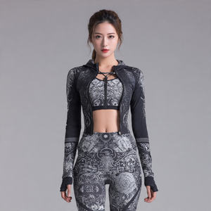 3 Piece Yoga Set with Top <b>Leggings</b> Jacket 100% Polyester <b>Compression</b> High Waist Quick Dry Anti-UV Summer Bra <b>Leggings</b> Set <b>Women</b> - Product Image 4