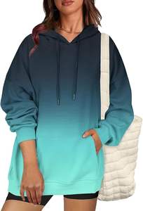 Sweat à capuche douillet et ample pour femme, en polaire imprimée, avec poches en polaire, ourlet droit, manches côtelées et devant tombant, idéal pour l'hiver - Product Image 2