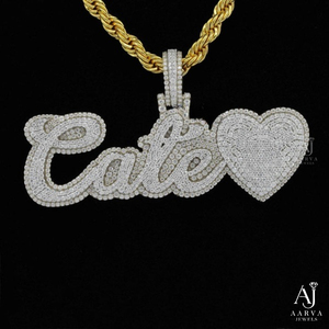 AARVA JEWELS <b>Custom</b> 925 Sterling Silver Moissanite Pendant <b>Name</b> Charm Hip Hop Heart Letter <b>Necklace</b> Claw Setting Unisex Party - Product Image 2