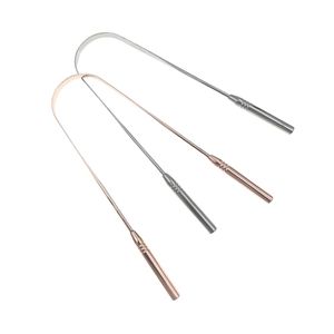 Juego de 2 raspadores de lengua con punta de cobre en oro rosa, forma de U, alambre de acero inoxidable, elimina bacterias bucales y el mal aliento, para adultos, uso diario. - Product Image 2
