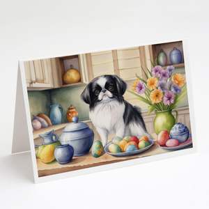 Whimsical A7 Size 5x7 Japanese Chin Greeting <b>Cards</b> <b>Pack</b> of 8 Blank Note <b>Cards</b> with Envelopes for <b>Easter</b> Decorations - Product Image 1