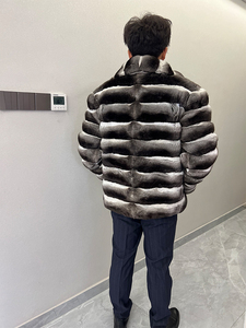 Abrigo de Piel Auténtica de Lujo, Chaqueta de Piel de Chinchilla Real de la Mejor Calidad para Hombre y Mujer, Doble Botonadura, Original de Fábrica - Product Image 2