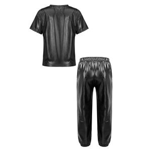 Ensemble t-shirt et pantalon métallisé pour filles de 6 à 16 ans, pour la danse hip-hop, la danse latine, la danse de salon, la danse jazz, les spectacles sur scène, le port quotidien - Product Image 2