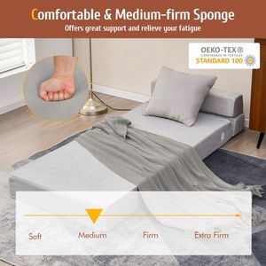 Divano Letto Pieghevole a Tre Ante con Contenitore, Reclinabile, in Tessuto Morbido, Portatile, Imbottito in Spugna, per Soggiorno - Product Image 5