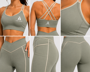 Women Yoga Set with Pocket High Waist Leggings Cross <b>Back</b> Sports <b>Bra</b> Seamless Gym Workout Activewear - Product Image 5