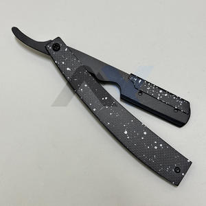 Cuchillo de Afeitar Recto de Acero Inoxidable con Bloqueo Oscilante, Diseño Texturizado, Estilo Gota de Pintura Blanca, Totalmente Negro, el Más Vendido - Product Image 3