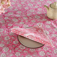 Nappe carrée moderne en coton de haute qualité, imprimé floral indien, écologique, réutilisable, personnalisable, avec ensemble de 6 serviettes roses