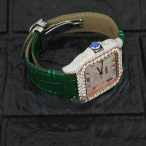 นาฬิกาข้อมือเชิงกลคุณภาพสูง VVS Moissanite หน้าปัดสีเย็นครึ่งสีนาฬิกาเพชรปฏิทินสายซิลิโคนเคลื่อนไหว - Product Image 2