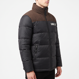 Men's Winter Puffer <b>Jacket</b> Black Brown Warm Quilted Winter Coat Stand Collar Full Zip <b>Zipper</b> <b>Pocket</b> Regular Fit Windproof Puffer - Product Image 2