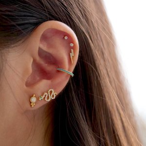 14k Solid Gold Snake Diamond <b>Emerald</b> <b>Stud</b> Earring Factory Direct Wholesale Natural Gemstone Serpent Jewelry Custom Manufacturer - Product Image 3
