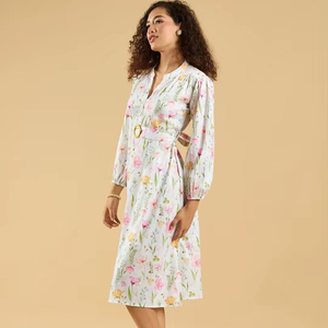 High-Quality Elegant Office Dresses for Women Customizable Plus Size Formal Midi Dress V-neck <b>Three</b>-quarter Flared Sleeve - Product Image 1