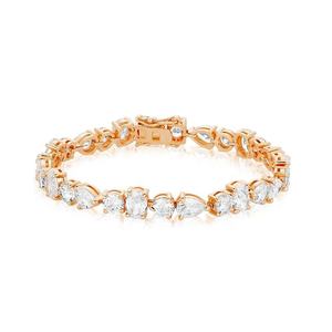 Pulsera de tenis unisex de plata chapada en oro de 18 quilates con diamantes de corte marquesa y engaste de garra, clásica para uso diario - Product Image 3