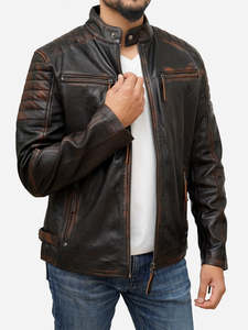 Men's Distressed Brown Leather Moto Cafe <b>Racer</b> <b>Jacket</b> Custom Made Racing Riding Motorbike Biker Wear <b>Jackets</b> Male - Product Image 3