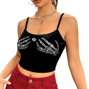 เสื้อครอปสายเดี่ยวสไตล์สตรีทสุดฮิต ประดับเพชรลายมือโครงกระดูก ผ้าฝ้ายนุ่มพิเศษ สั่งทำได้ ขายส่ง OEM สหรัฐอเมริกา - Product Image 6
