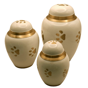 Urne funéraire élégante en céramique blanche pour animaux de compagnie avec empreintes de pattes – Pot décoratif pour cendres funéraires avec bande dorée, couvercle sécurisé, commémoration - Product Image 6