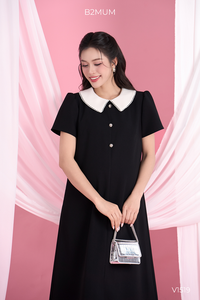 B2 MUM V1519 ชุดเดรสลูกไม้สีดำยาวคอวีแขนสั้นคุณภาพสูงนุ่มระบายอากาศได้เป็นมิตรกับสิ่งแวดล้อมผ้ายืดได้เล็กน้อย - Product Image 3