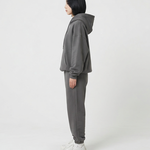 OEM Manufacturer <b>Women's</b> Gray Hooded Sweatshirt & Sweatpants Set Casual Loose Fit Full Sleeve Letter Print Fleece <b>2</b> <b>Piece</b> <b>Outfit</b> - Product Image 2