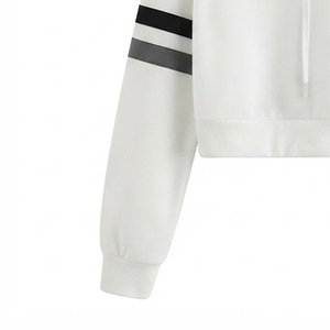 Sudadera con Capucha Corta Blanca para Mujer, con Logotipo Personalizado al por Mayor, Manga Larga con Rayas, Sudadera Informal de Punto para Otoño e Invierno - Product Image 6