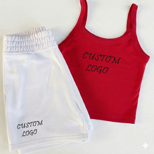 Fully Customized Breathable Features Active Wear Women's 2x2 Rib Tank Top & Shorts Two-Piece Tracksuit Set Women Sets for Women - Product Image 3