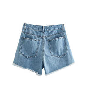 Shorts en jean déchirés pour homme, taille mi-haute, ourlet déchiré, décontracté d'été, séchage rapide, respirant, écologique, 100% coton, couleur unie - Product Image 3