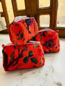 Velvet Quilted <b>Makeup</b> Bag Set | Block Printed Toiletry Pouch - Product Image 2