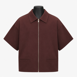 Camisa de manga corta con cremallera para hombre, personalizada, OEM ODM, informal, con cuello y bolsillos - Product Image 1