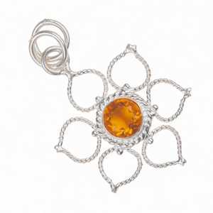 NIKHIL GEMS Élégant Pendentif Fleur en Citrine Naturelle Argent Sterling 925 Délicat Vintage Certifié par un tiers pour fiançailles Novembre - Product Image 5