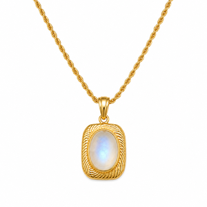 Oval Rainbow <b>Moonstone</b> Platinum Pendant Necklace with Bezel Setting Luxury Wedding Gift for Unisex Men's & Women's <b>Jewelry</b> - Product Image 1