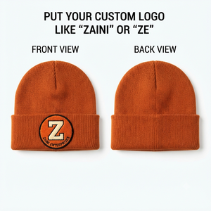 <b>Men</b> Beanie <b>Cap</b> Premium Acrylic Knit 250 GSM Orange Cuffed <b>Winter</b> Hat Custom Embroidered Patch Logo Warm Stretch Fit - Product Image 1
