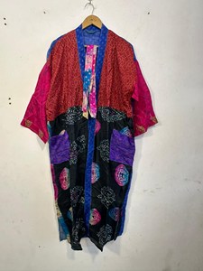 Robe Kimono en Soie Pure Patchwork Style Hippie Imprimé Floral Maxi Demoiselle d'honneur Confortable Douce et Respirante pour Femme Été Printemps - Product Image 6