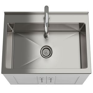 Mobile Lavanderia Moderno da 28 Pollici con Rubinetto e Lavello in Acciaio Inox, Attrezzatura per Lavaggio Bianca - Product Image 2