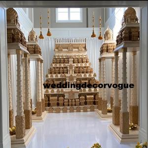 Mandap en fibre de mariage indien traditionnel de grande taille avec motif de défense d'éléphant sculpté et finition dorée pour la décoration de scène - Product Image 3