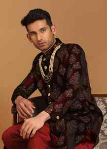 Sherwani Indio-Pakistaní para Novio, Estilo Casual para Bodas y Fiestas, Bordado, Antiarrugas, Protección Solar, Corte Regular, para Todas las Temporadas - Product Image 2